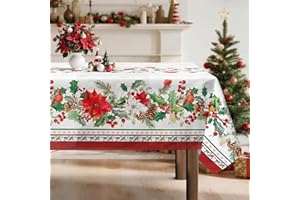 Arquiel Christmas Flowers Tablecloth Waterproof, Red Cardinal Pine Table Cloth Rectangle Stain Resistant, Washable Table Cover for Home Kitchen Dining Party Decoration (152 * 213cm)