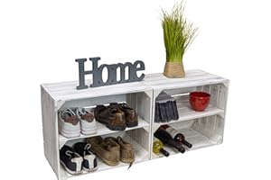 KISTENKOLLI ALTES LAND Scatola di legno Shabby Bianco Scarpiera fai da te Upcycling Scarpiera per bambini e adulti Scaffale stabile in cassette per frutta effetto cassetta di vino (Shabby Bianco), set da 2 pezzi
