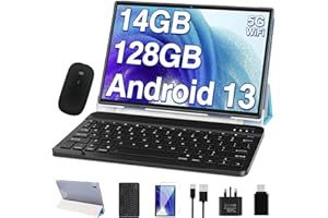 OANGCC 2024 Latest Tablet 10 Inch Android 13 OS Tablets, 14GB RAM 128GB ROM (TF 1TB), Octa Core, 8000mAh | 5+8MP | FHD Display | Bluetooth | Widgets | GPS | Tablet PC WiFi with Mouse & Keyboard - Blue
