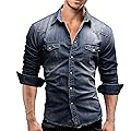 Tobysper Chemise en jean pour homme - Coupe ajustée - Chemise en jean - Pour les loisirs - Mode printemps