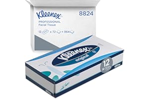Kleenex Facial Tissue Box, 3-Ply White Tissues, Soft, Strong & Absorbent, Fragrance-Free, FSC Certified, for Office & Home Use, 12 Boxes x 72 Sheets (864 Tissues Total), Model nr 8824