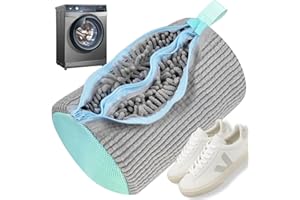 VIBINHO 2 en 1 Sac Lavage Chaussures Machine à Laver, Sac Lavage Chaussures Réutilisable avec Double Fermeture Éclair et Poches, et 360° Polaire de Nettoyage, pour Tous Types et Tailles Souliers, Gris
