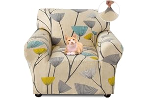 Jaotto Housse de Canapé Extensible 1 Place Couverture Canapé avec Accoudoirs Moderne Couvre Canapé Elastique Universelle Revêtement de Canapé Housse de Protection,Feuilles Beiges