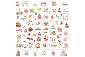 DORART HOME Gomettes Autocollantes Anniversaire, 55pcs Stickers Scrapbooking Enfant 2 3 Ans Papier à Lustre Motif de Gâteau Bougie Cadeau Gommette Esthétique pour Carnet Cahier Bouteille Ordinateur Téléphone