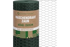 GardenGloss Grillage à Poules 150cm Hauteur - Grillage Hexagonal Revêtu de PVC à Mailles Fines 13mm x 25mm - Grillage à Lapins, à Poussins et pour Petits Animaux - 150cm Haut 25m Long