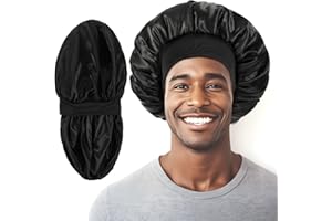 Tyqour Jedwabny czepek do spania, czapka do spania, męska, satynowa Bonnet, podwójna warstwa, miękki jedwabny czepek do spania, regulowany czepek z jedwabiu, czepek do spania z gumowym ściągaczem, dla