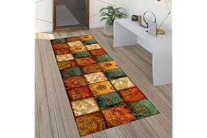 QQrunner Teppich läufer Flur Boho Bunter rutschfest 80x200cm Küchenteppich Vintage Waschbar Meterware Schlafzimmer Korridor Teppich Lang, Länge Anpassbare, 60/70/ 80/90/ 100/ 120cm Breit