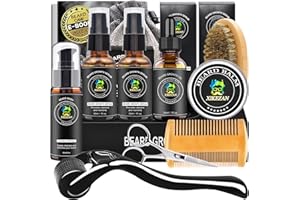 XIKEZAN Beard Growth Kit w/Beard Wash,2 Pack Beard Growth Serum,Beard Growth Oil,Beard Balm,Comb,Brush,Scissor,Bag,E-Book,Beard Care Grooming Kit Christmas Stocking Fillers Gifts for Men Him Dad Husband