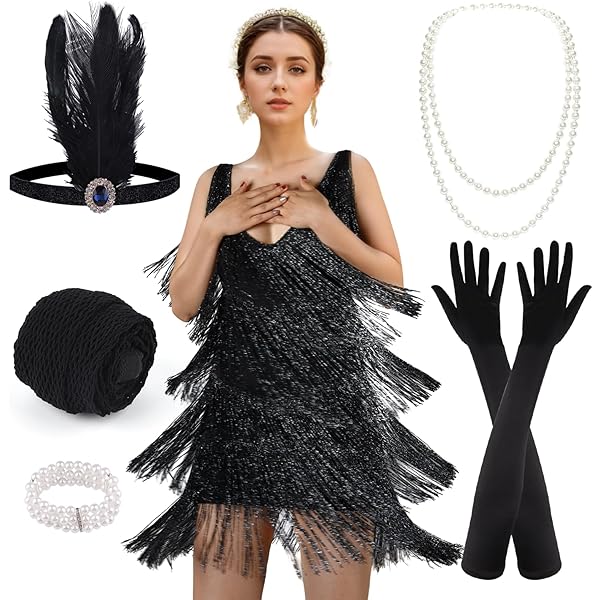 Abito Donna Con Paillettes E Frange - Mini Abito Corto Vintage Da Ballo, Scollo A V Senza Maniche, Per Latino E Samba - Foto 7