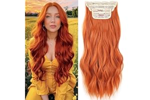 Mscat 20 Inch Wavy Hair Extensions - Orange Clip in Synthetic Hair Pieces for Women - 4PCS Full Head Set - Thick Ginger Curly Wavy - 350#