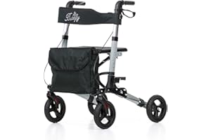 REHASHOP Leichtgewichtrollator Butterfly anthrazit mit Softbereifung und Stockhalter - Faltbar und Leicht
