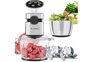 KISEELY Tritatutto elettrico 2 litri con display LED, Robot da cucina da a 3 velocità con 2 ciotole e 2 set di lame a due livelli, tritacarne e verdure da 400 W per carne, verdure, frutta e noci (CD1)