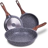La Moustache - Set of frying pans 20/24/28 cm【Ebook +40 recipes】with non-stick, PFOA/PFOS-free, suitable for induction set, p