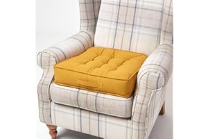 Homescapes Dickes Sitzkissen 50x50 cm senfgelb, 10 cm hohe Sesselauflage/Sitzerhöhung mit Baumwoll-Bezug, festes Bodenkissen mit Tragegriff