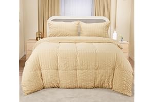 Utopia Bedding Seersucker Funda Nordica Cama 105 - Juego de Funda Nórdica de Microfibra Seersucker 200x200 cm y 2 Funda de Almohada 50x75 cm (Beige)