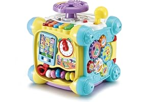 VTech Baby Twist & Play Cube, Interactive Baby Toy with Steering Wheel, Sensory Shape Sorter, Music & Lights, Gift for Infants, 9, 12, 18 months +, English Version