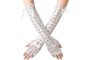 Coucoland Steampunk Gloves Lace Up Fingerless Gloves Adjustable Long Gloves for Evening Party