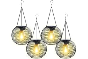 Lanterne Solari da Esterno,Ortiny 4 Pezzi Lanterne da Esterno con IP 65 Lanterne Halloween Ideale per Matrimoni Giardino Natale Feste Patio Eventi per IInterni ed Esterni Decorazioni(Bianco caldo)
