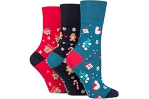 SockShop Gentle Grip Ladies Cotton Christmas Socks Pack of 3