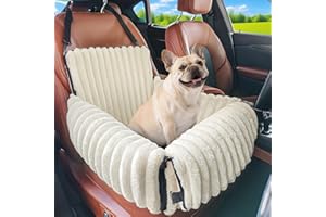 MIXJOY Dog Car Seat Travel Bed-Dog Booster Seats, 20cm High Pet Car Seat with Thick Memory Foam for 25Lbs Dogs & Cats, Waterproof Dogs Bed for Front/Back Seat of Cars, Indoors/Outdoor Handbag(Beige)