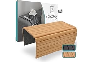D&D Living Bandeja de Sofá - Bandeja de Sofá Flexible para Reposabrazos Hecha de Madera Natural | Bandeja para Sofá, Bambú Natural (XL)
