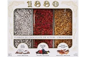 1880 - Degustación Turrones Chocolates de Autor 3 gustos,Coco & Chocolate con leche, Turrón de Frutos Rojos & Chocolate Negro, Turrón de Caramelo a la Sal & Chocolate con Leche, 3 x 100g, Pack de 300g