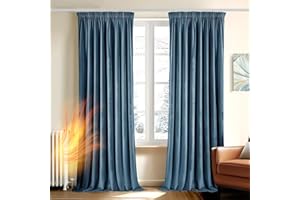 Deconovo Cortinas Térmicas Aislantes Frio y Calor de Terciopelo – Cortinas Opacas con Cinta Fruncidora para Salón y Dormitorio, 140×245 CM, Gris Azulado, 2 Paneles