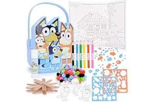 Toyland® Bluey Craft Bucket Activity Set de 28 piezas: 25 accesorios para manualidades, 1 barra de pegamento, 1 escena para colorear plegable y 1 balde - Juguetes de manualidades y manualidades