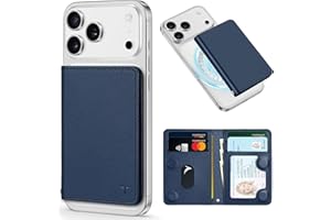 TUCCH Porte-Cartes Magnétique Fenêtre ID Transparente, 6 Cartes Portefeuille Anti-RFID pour Homme et Femme, Cuir PU pour Série iPhone 17/16/15/14/13/12/Plus/Air/Pro/Pro Max, Pas pour Mini, Bleu