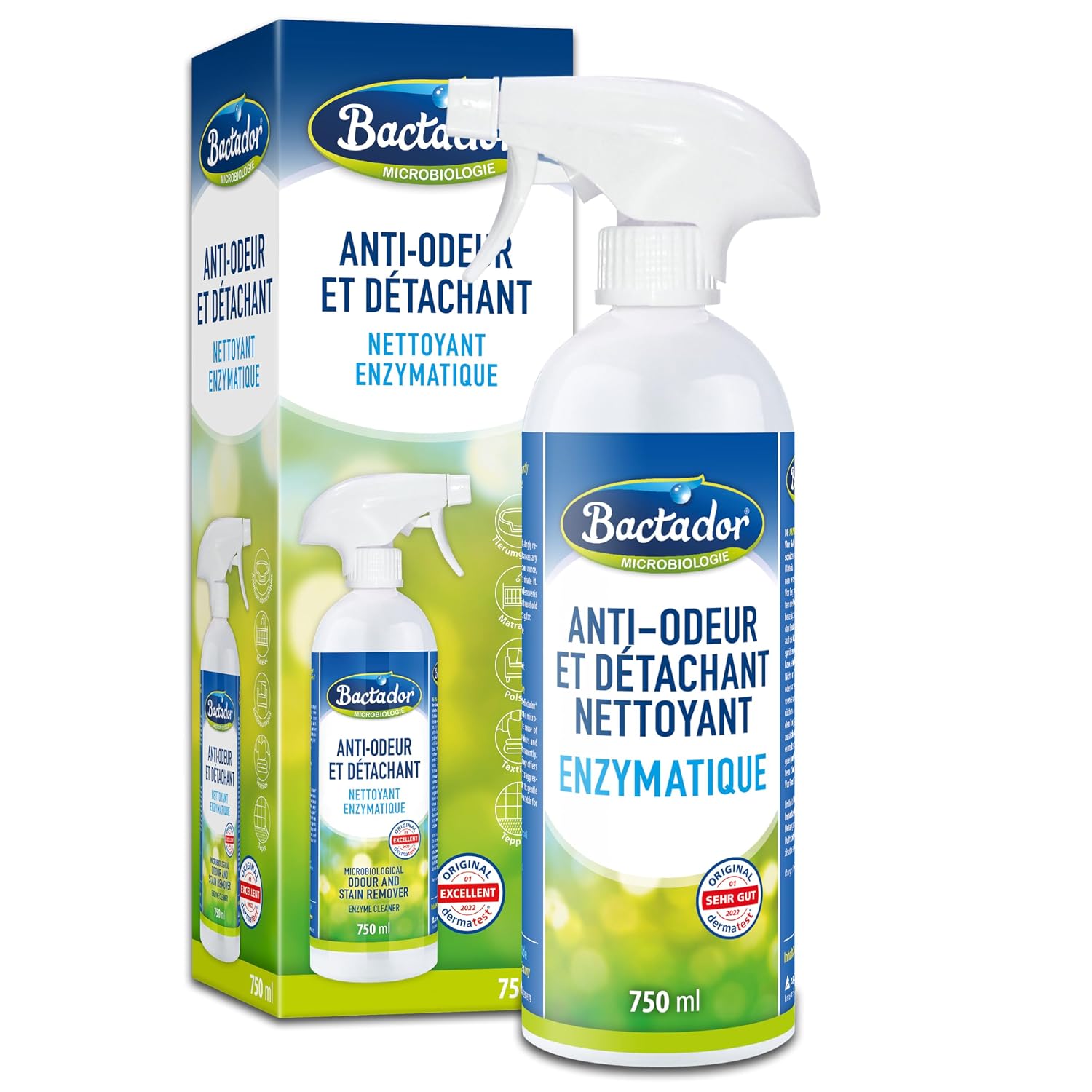 Bactador Geurneutralisator en vlekverwijderaar, microbiologisch, 750 ml, spray, geurneutralisator en enzymatische reiniger, geurvernietiger, kattenurine