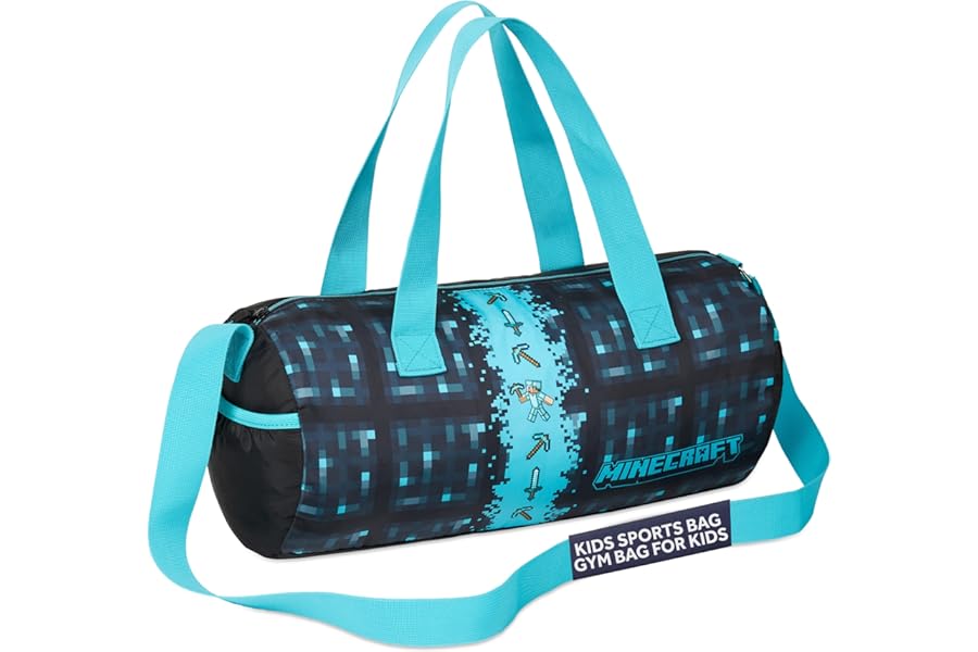Minecraft Gym Bag for Kids Teens Travel Overnight Sports Duffle Bag Adjustable Strap Kit Bag Large Holdall Gamer Hand Luggage Bag (Blue, 41x19x18cm)