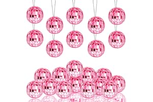 Morofme Disco Ball 24pcs Pink Hanging Mirror Disco Balls Pink Mini Disco Balls Ornaments Reflective Mirror Ball Cake Decoration with Rope for DJ Club Christmas Valentine Tree Wedding