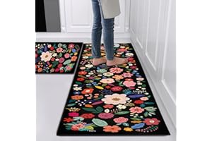 Hoimlm Set di tappetini da cucina antiscivolo, lavabili, 2 pezzi, tappeti e tappetini da cucina, anti affaticamento, set di tappeti da cucina, decorazione per la casa, ufficio, scrivania in piedi