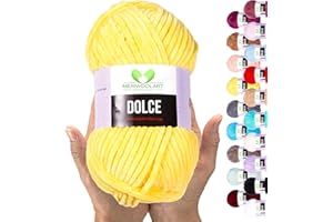 ‎MERIWOOLART MeriWoolArt Chenille Garn zum Stricken und Häkeln Gelb - 100 g und 120 m Samt-Wolle - 100% Flauschige Polyester Strickgarn für Amigurumi Kissen Decken weiche Kleidung Geschenke