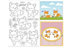 GLOBLELAND Happy Fox Clear Stamps Flowers Butterfly Leaves Silicone Clear Stamp Seals for Cards Making DIY Scrapbooking Photo Journal Album Decoration