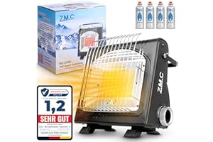Z.M.C Calefacción de gas portátil 2 en 1 y hornillo de gas + 4 cartuchos de gas de 227 g, calefacción de camping de 1,7 kW, calentador de gas para exterior e interior, calefactor móvil con encendido