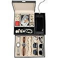 HOUNDSBAY Mens Jewelry Box Nightstand Organizer - Everyday Carry Valet Tray for Men - Watch and Jewelry Box for Men with Large Smartphone Charging Station - Mens Jewelry Organizer & Valet Box