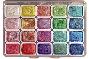 Baopinlady 20 Colors Watercolor Painting Set,Metallic Watercolor Paint Set,Glitter Watercolour Solid Paint Box,Pearlescent Watercolor Paint Set Palette for Artists and Painting Lovers (1ml-A)
