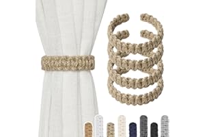 Pretty Jolly 4 Pack Natural Jute Rope Curtain Tiebacks Farmhouse Rustic Style Decorative Drape Tie Backs Handmade Braided Curtain Holdbacks for Home Sheer/Light Weight Drapery (J-Natural-S)