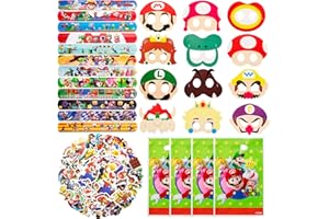 CHUKUA Ma-rio Party Bag Fillers, 50Pcs Super Stickers for Children, 12Pcs Snap Slap Bands, 10Pcs Party Bags, 12Pcs Masks for Kids Party, Party Supplies Kids' Party Favours