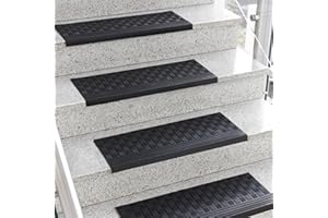 KARAT Gumowe maty na schody – zestaw 3 szt. – 25 x 65 cm – odporne na warunki atmosferyczne i antypoślizgowe maty na stopnie schodowe, do użytku na zewnątrz – nakładka na schody – mata antypoślizgowa