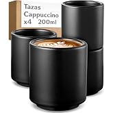 Cosumy Set of Black Coffee Cups with Milk - 4x 200ml - Cappuccino Cup | Stackable Mugs Without Handle - Thick Ceramic Keeps C