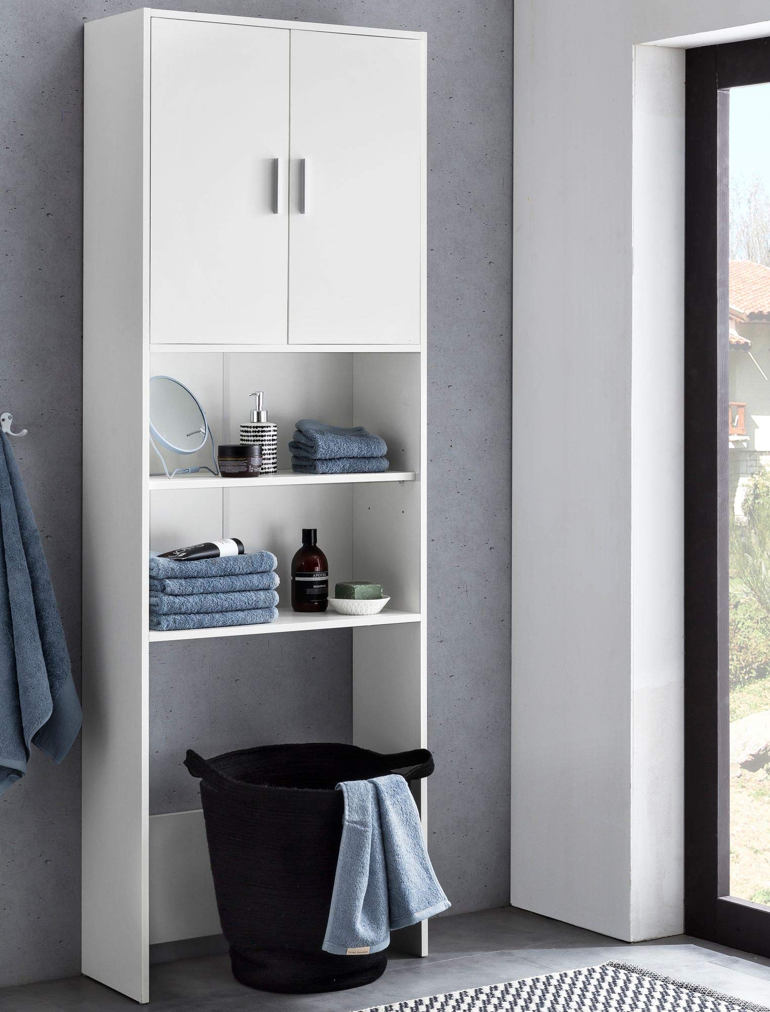 FineBuy-Waschmaschinenschrank-190-x-64-cm-Wei-Waschmaschinen-berbau-mit-2-Tren-Badregal-2-Ablagen-Hochschrank-Badezimmerschrank-ber-WCToilette