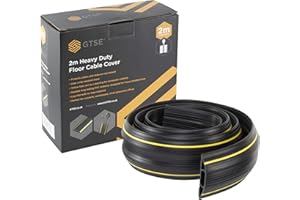 GTSE - Robusta canalina passacavi da pavimento - Protegge i cavi ed evita cadute da inciampo - Base antiscivolo - Nero e giallo - lunghezza 2 m - Per uffici, scuole, fabbriche ed eventi