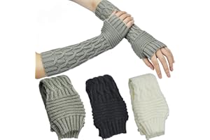 YMIFEEY 3 Paar Armstulpen Pulswärmer Damen Lange Fingerlose Handschuhe Damen Winter Gestrickt Handstulpen mit Daumenloch, Armwärmer Handwärmer Fäustlinge Damen Winterhandschuhe Fingerlos