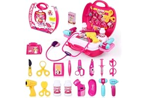 TOYVENTURES Doctor Kit for Girls, Rose Red Doctor kit for Kids 29 Pieces Pretend Play Doctor Set with Carrying Case, Medical Toy Set Gifts for Kids Girls Toddlers