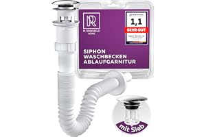 M. Rosenträ hem flexibel sifon tvättställ avloppsset popup avloppsventil med bräddavlopp – luktskydd, enkel installation, uni