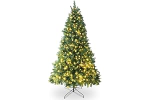 SA Products 7ft Pre-Lit Artificial Christmas Tree – 1,560 Alaskan Pine Tips - Christmas Tree with 600 Vibrant LED Lights, 8 Lighting Modes & Timer, Slim PVC Xmas Tree for Small Spaces & Holiday Decor