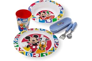 damaloo Topolino Set Stoviglie Bambini - Piatto, Ciotola, Tazza e Posate Bambini, Set Pappa Bimbo per Colazione, Pranzo e Cena, Riutilizzabile e Senza BPA