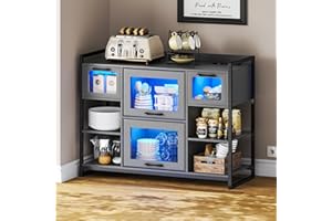 Lvifur led Mobile Cucina Dispensa Con Enchufe, Armadio Portaoggetti Con Dimmerabile 3 colori, Credenza Con Sensore Corporeo, Cassettiera Con Porte USB Type-C Grigio